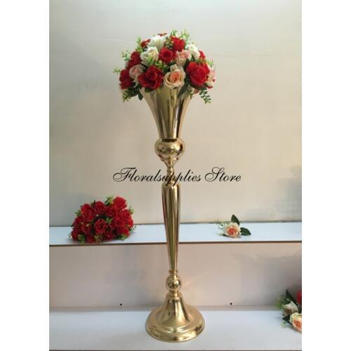 10PCS 98cm/39" Flower Vases Wedding Table Centerpiece Event Party Decor Gold Metal Pillar Stand Flower Ball Holders