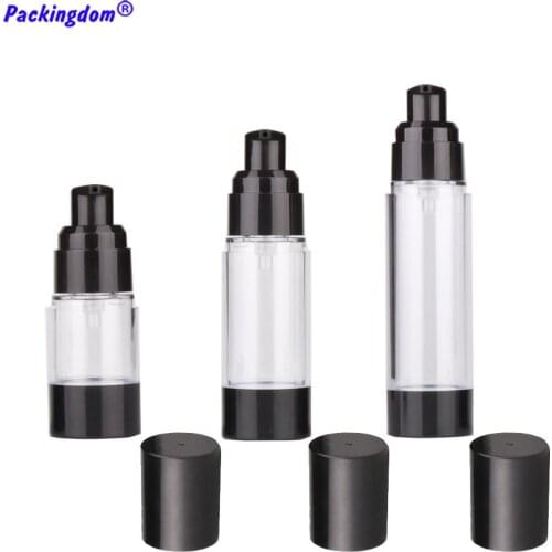 10pcs Airless Pump Bottle Black Small Travel Tube Empty Plastic Cosmetic Container Vacuum Sample Packaging Refill 15ml 30ml 50ml