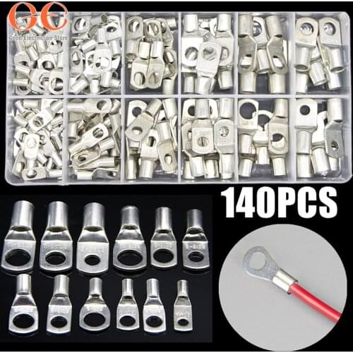 140PCS SC6-SC35 Car Auto Copper Ring Terminal Wire Crimp Connector Bare Cable Battery Terminals Soldered Connectors Kit