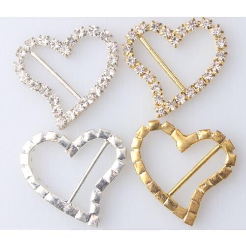 28mm 1 1/10" Heart shape rhinestone embellishment DIY accessories decoration buckle for wedding invitation card ribbon slider