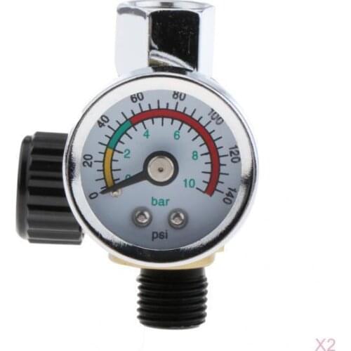 2x HVLP Gravity Feed 1/4' Mini Air Pressure Regulator 0-140PSI/10Bar Paint