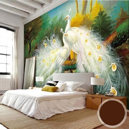 Custom 3D Mural Wallpaper Beautiful White Peacock Forest Landscape Painting Fresco Living Room Restaurant Bedroom Oil Painting