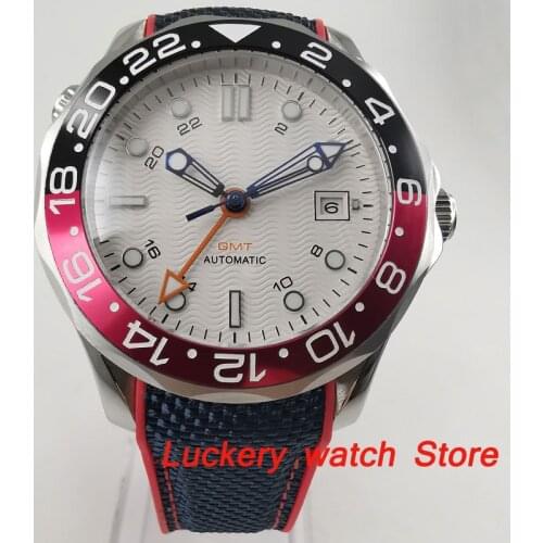 41mm no logo white dial Luminous saphire glass;black and red Bezel GMT Automatic movement mens watch-BA155