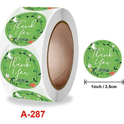 500pcs/roll Green Flower Wreath thank you stickers seal labels handmade scrapbooking for gift decoration stationery sticker