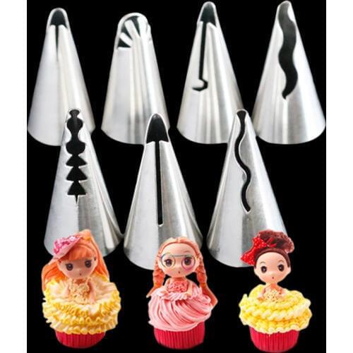 7pcs/set Wedding Russian Nozzles Pastry Puff Skirt Icing Piping Nozzles Pastry Decorating Cake Cup Cake Decorator Tool Cake Mold