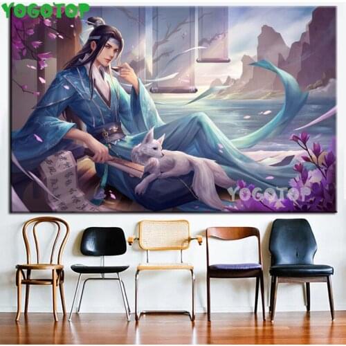 5d Diy Diamond Painting Full Drill Square Round Anime Boy With White Fox Diamond Embroidery Diamond Mosaic cross stitch YY5197