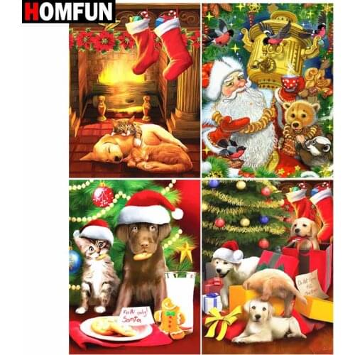 HOMFUN Diamond Painting Full Square/Round Diamond "Santa dog"Pattern Embroidery Cross Stitch 5D Rhinestone Painting