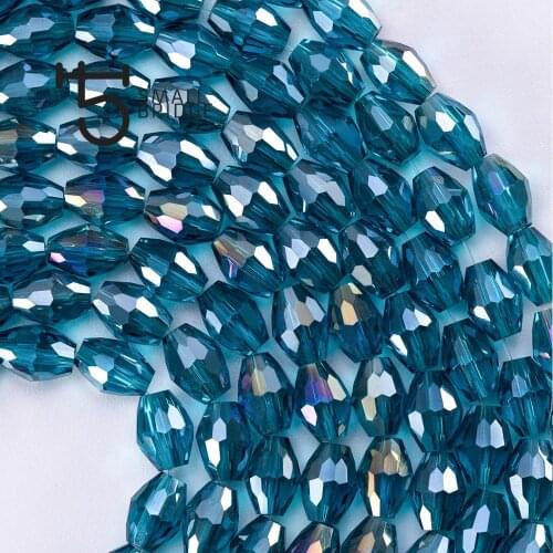 4*6mm Austria Peacock Blue Oval Rice Beads Diy Accessories Decorative Perles Faceted Crystal Glass Beads Wholesale Y104