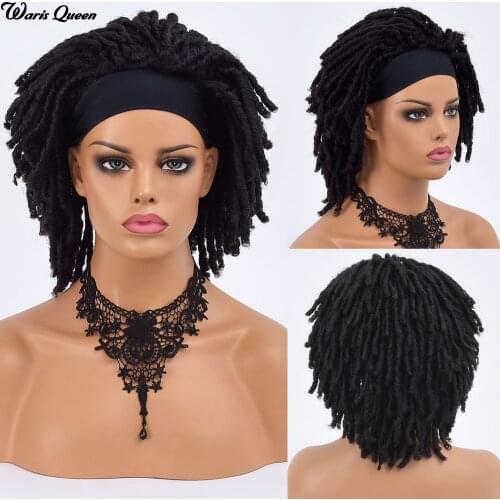 Black Short Synthetic Twist Natural Synthetic Wigs For Black Women Black Headband Glueless Fiber Heat Resistant Daily Wig