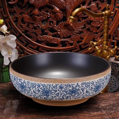 Europe Vintage Style Ceramic Washing Basin Bathroom Counter top Bathroom Sink carved wash basin