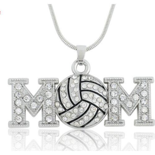 Rhinestone VOLLEYBALL MOM Pendant Necklace Exquisite Crystal Volleyball Women Man Sport Jewelry Gift Wholesale
