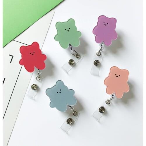 Ins Trend Cute Flower Strawberry Retractable Nurse Badge Reel Clip Cartoon Bear Students ID Badge Card Holder Lanyards