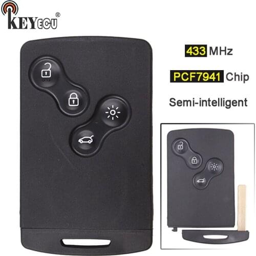 KEYECU 433MHz PCF7941 4 Button Replacement Semi-intelligent Remote Key Fob for Renault Megane lll & Scenic lll 2009-2014