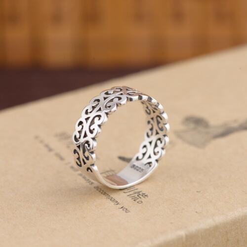 Sterling Silver Ring S925 Pure Silver Antique Silver Do Old Process The Simple Hollow Ring New Gift