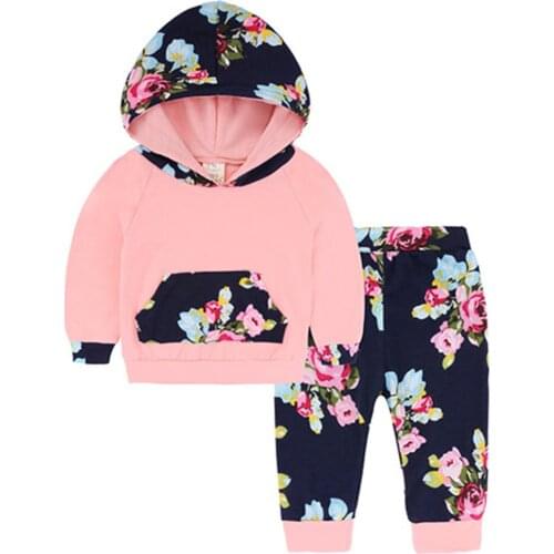 Baby Boy Girl Sets Flower Printed Long Sleeve Hoodie Tops Pants Suits Fall Spring Clothes Shirt Trouser Sports Outfits