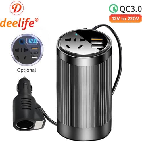 Deelife Car Inverter 12v 220v Converter DC 12 V to AC 220 V Power Adapter USB Charger QC 3.0 Voltage Display Auto Inversor
