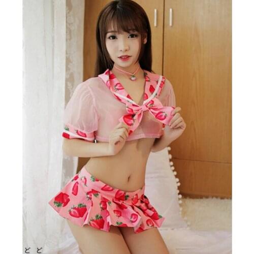 Cute Japanese Lovely Strawberry Student Sexy Sailor Dress Lolita Erotic Cosplay Costume Kawaii Lingerie School Girl Uniform