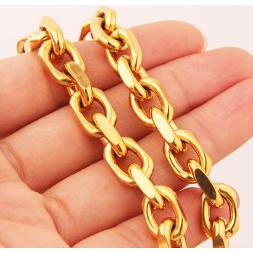 Mens Gold Filled Black Tone Stainless Steel Oval Link Chain 9mm Necklace Fashion Male Boys Birthday Jewelry Gift