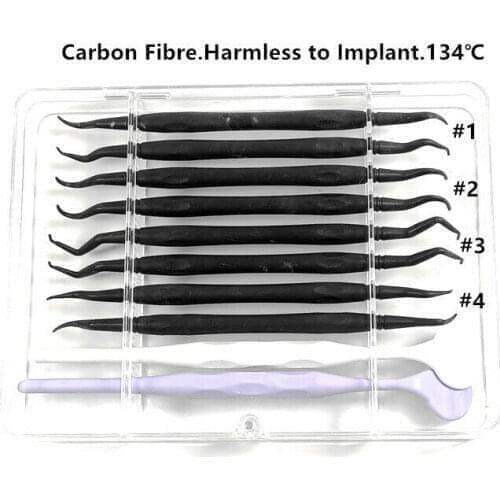 Set of 10 Dental Carbon Fiber Implant Scaler Curettes Tip Tooth Scraper Mirror 1 Set