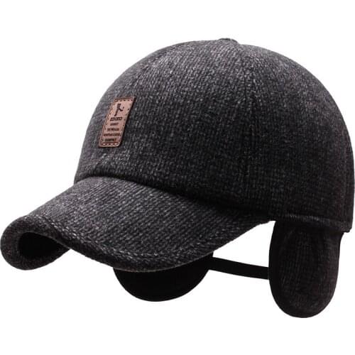 New Warm Mens Winter Wool Baseball Cap Ear Flaps Brand Snapback Hats Thicken Cotton Fitted Cap Gorra Hombre Trucker Cap