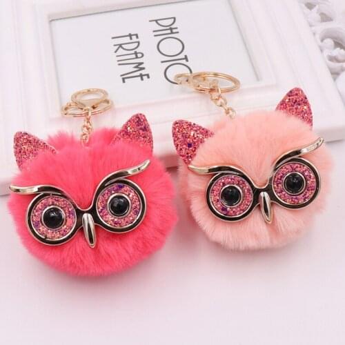 New Cute Owl Keychain Women Girls Pompom Owl Key Chain Bag Car Trinket Key Holder Female Jewelry Party Gifts Pendant Accessories