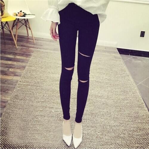 Autumn new style Korean thin trousers womens Skinny jeans mom jeans pencil pants feet pants ladies leggings ripped denim pants