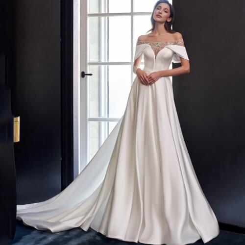 Eightree Off Shoulder A Line Wedding Dresses Ivory/White Appliques Satin Bridal Gowns Formal Princess Wedding Gown Custom Size