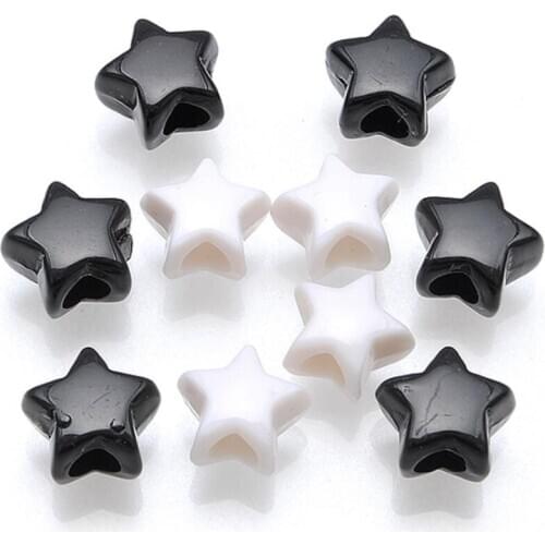 Simple 10mm Black/White/Colorful Acrylic/Plastic Star DIY Loose Beads Jewelry Findings with 3-3.5mm Big Hole 100pcs y1417