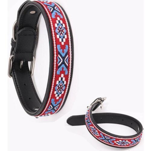 Adjustable Tie China Style Ribbon Dog Collar Leather Pet Dog Collar Puppy Neck Strap Small Medium Dog Chihuahua Bulldog Collar