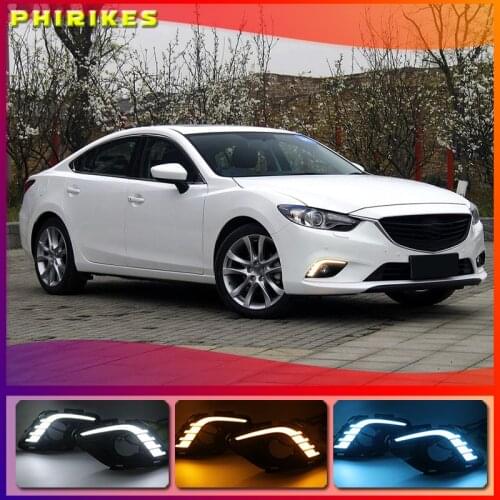 Turning Signal & Dimming style relay 12V LED car DRL daytime running lights with fog lamp hole for Mazda 6 Atenza 2013 2014 2015