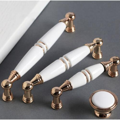 128mm 160mm modern simple fashion milk white ceramic kitchen cabinet wardrobe door handle 5" gold cupboard drawer knob pull