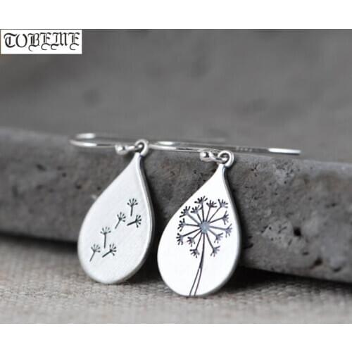 Handcrafted 100% 925 Silver Dandelion Earrings Thailand 925 Sterling Women Earrings Vintage Silver Bohemia Drop Earrings