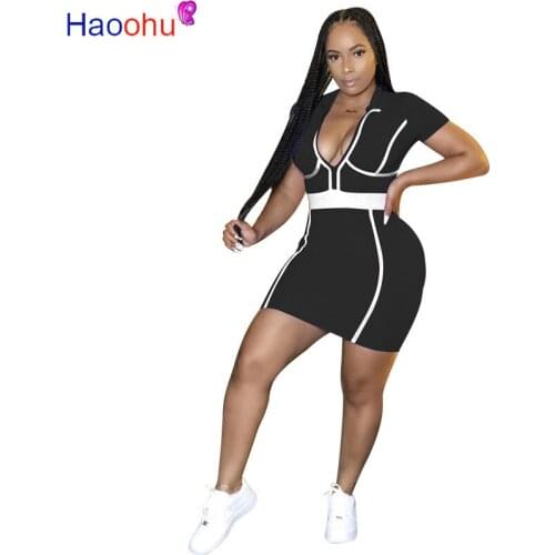 HAOOHU Sexy Short Sleeve Bodycon Mini Dress Summer Clothes for Women 2020 Sundresses Vestidos Elegant Night Party Club Dresses