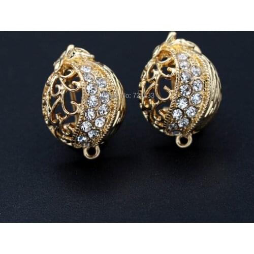 Earrings post with Loop Connector Base Paved CZ 17*23mm Hollow Flower African Women Clip Stud Earrings DIY Jewelry Findings Bulk