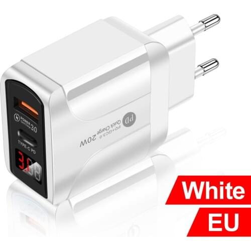 Quick Charger 20W PD Charger QC3.0 Type C Mobile Phone Power Adapter Digital Display Fast Charging Universal Travel Chargers