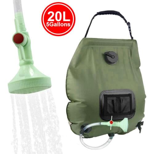 20L Water Bags Outdoor Camping Solar Shower Bag Heating Travel Shower Portable Hiking Hydration Bag Hose Switchable Shower Head