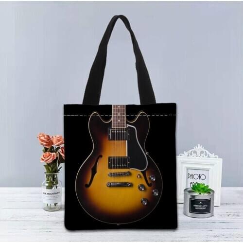 Guitar Handbag Foldable Shopping Bag Reusable Eco Large Unisex Canvas Fabric Shoulder Bags Tote Grocery Cloth Pouch 1214