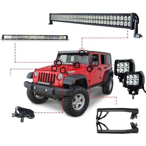 RACBOX 52 INCH 300W LED Light Bar Windshield Mount Bracket 4 21 Inch 18W 100W Led Work Light A-Pillar For Jeep Wrangler JK 07-15