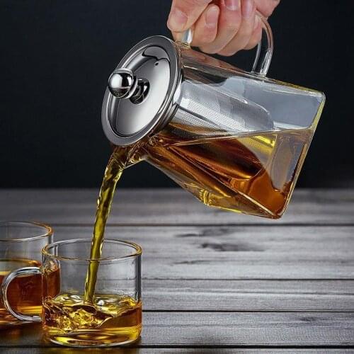 Heat Resistant Glass Teapot With Stainless Steel Infuser Heated Container Tea Pot Good Clear Kettle Square Filter Baskets