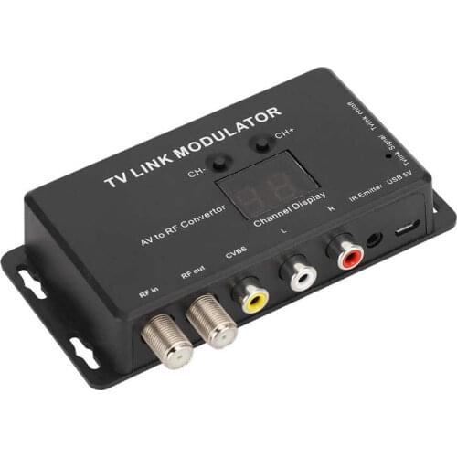 TM70 UHF TV LINK Modulator AV to RF Converter IR Extender with 21 Channel Display PAL/NTSC optional High Quality Plastic Black
