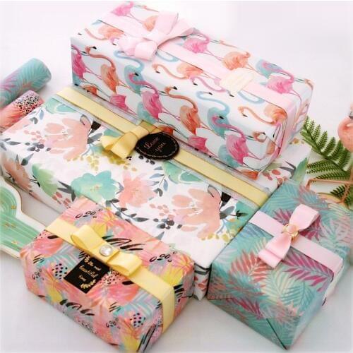 Tropical Rainforest Flamingo Peacock Pattern Flower Wrapping Paper 10pcs 70x50cm Valentines Day Gift Wrapping Paper