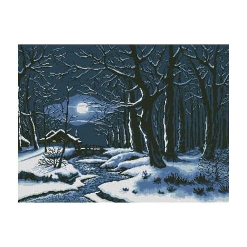 Top Quality Beautiful Lovely Counted Cross Stitch Kit Winter Night Snowy Snow Moon Peace Village House Lake River
