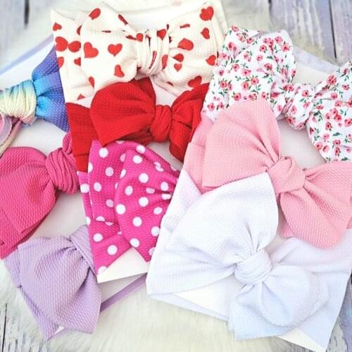 W3JF 3 Pcs/Set Baby Girls Lovely Bow Hairband Elastic Wide Headband Stretch Knot Bandanas Turban Headdress Clothing Accessory