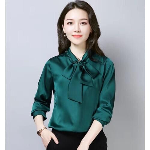 Womens Spring Autumn Style Blouses Shirts Womens Bow Solid Color Button Long Sleeve Korean Loose Tops SP653