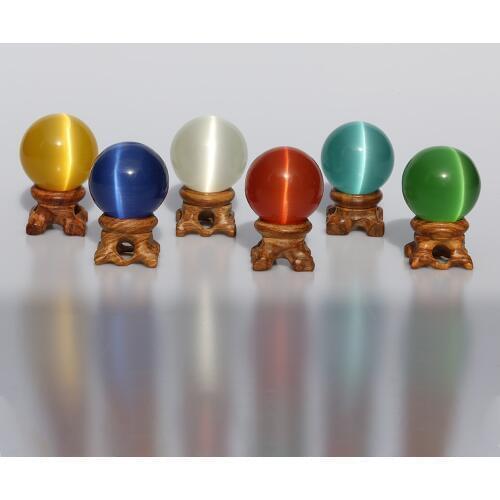 Cat Eye Crystal K9 Glass Lens Ball Photography Lensball 40 60 80mm Large Divination Globe Big Magic Sphere With Wood Base Stand