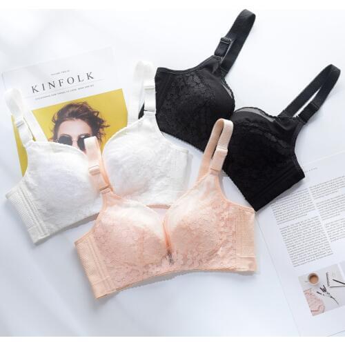 Women Large Size Thin Lace Breathable Bra Female No Steel Ring Cozy Underwear Skin-friendly Adjustable Bra