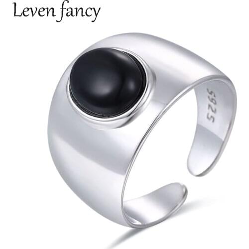 Handmade 925 Sterling Silver Ring For Men Gemstone Black Agate Band Ring Stone Natural Fine Jewelry Gifts For Women Wide Bands