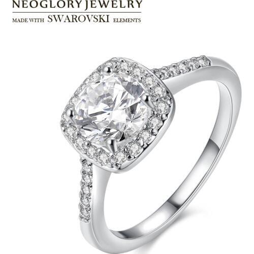 Neoglory AAA Zircon Engagement Claws Finger Ring Cubic Elegant Wedding Gift Love Jewelry For Women Party Valentines Sale