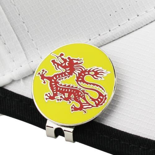 1.18" Dragon Golf Ball Mark w Magnetic Golf Hat Clip Yellow Red Dragon 30mm Golf Marker Training Aids