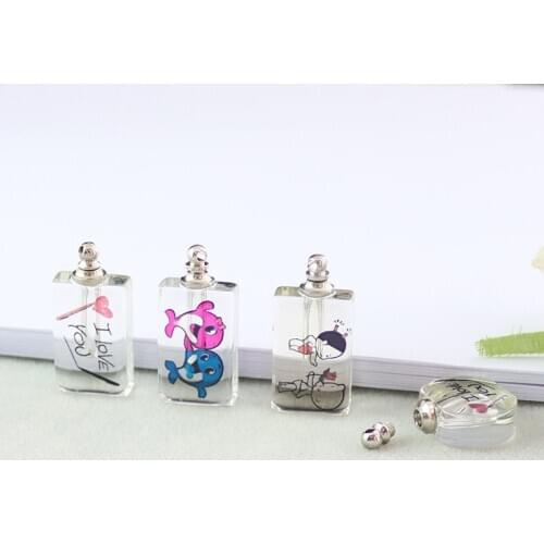 2PCS Rectangle Color Dolphin Crystal Vial Pendants Perfume Bottle Charms Heart LOVE Rice Charms DIY Name on Rice Art pendant